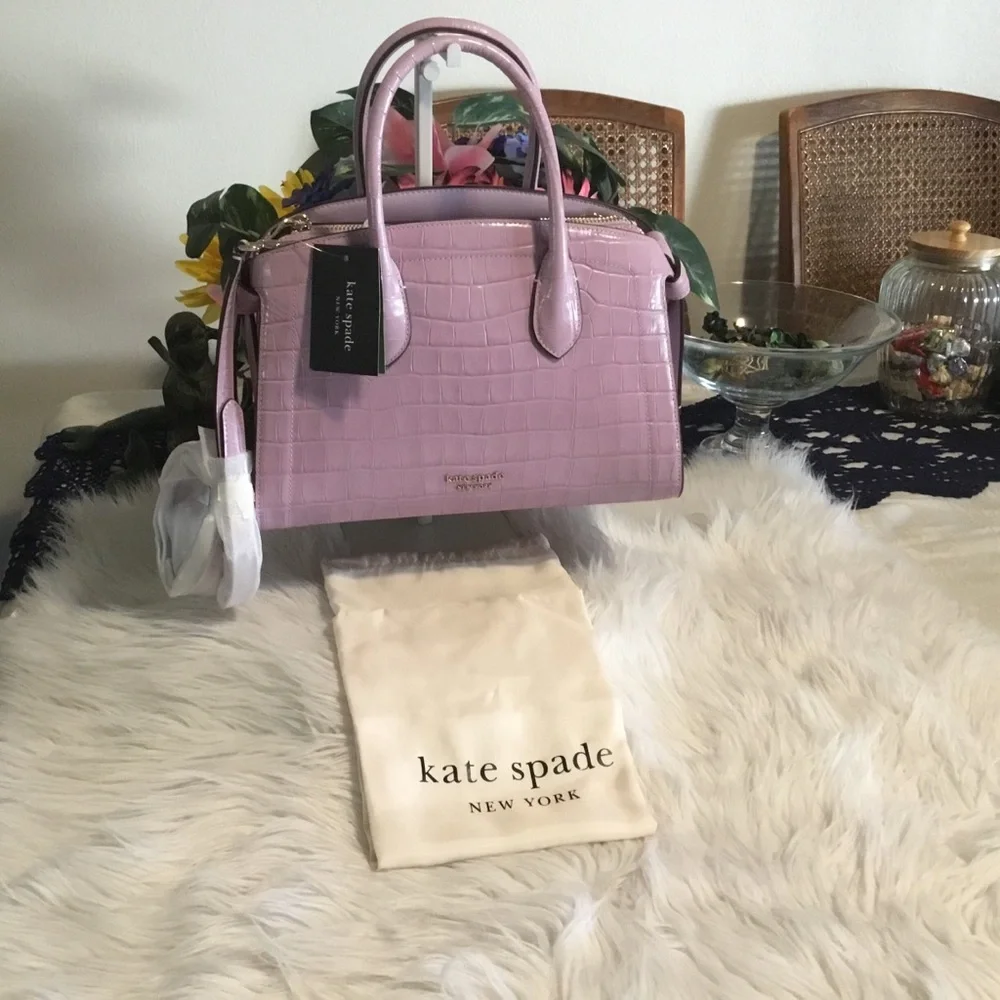 HP-Kate Spade NWT Knott Croc-embossed Medium Zip-top Satchel in Violet Mist/NWT - Picture 2 of 15
